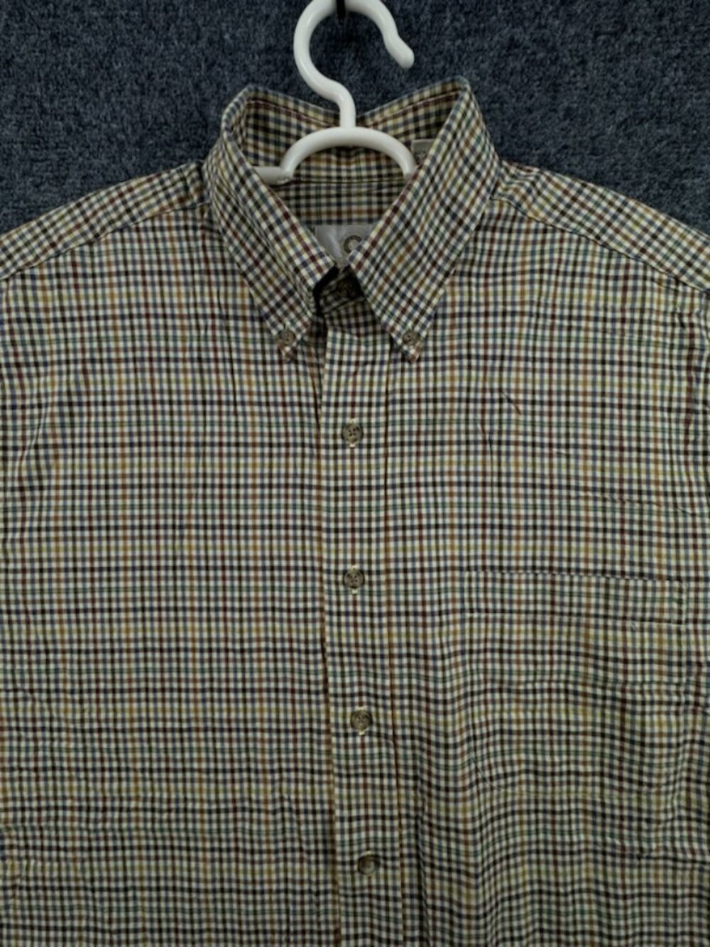 Viyella Button-Down Cotton Wool Medium Check Beige Blue Mens Pocket Long Sleeve